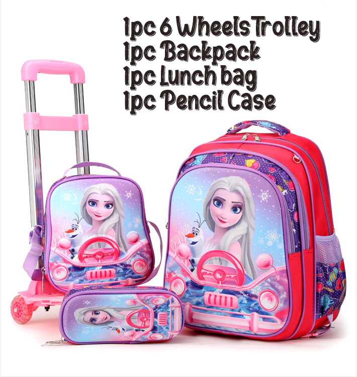 (B689) 40cm - 3pcs SET School Bag Lunch Bag Pencil Case with 6 Wheels ...