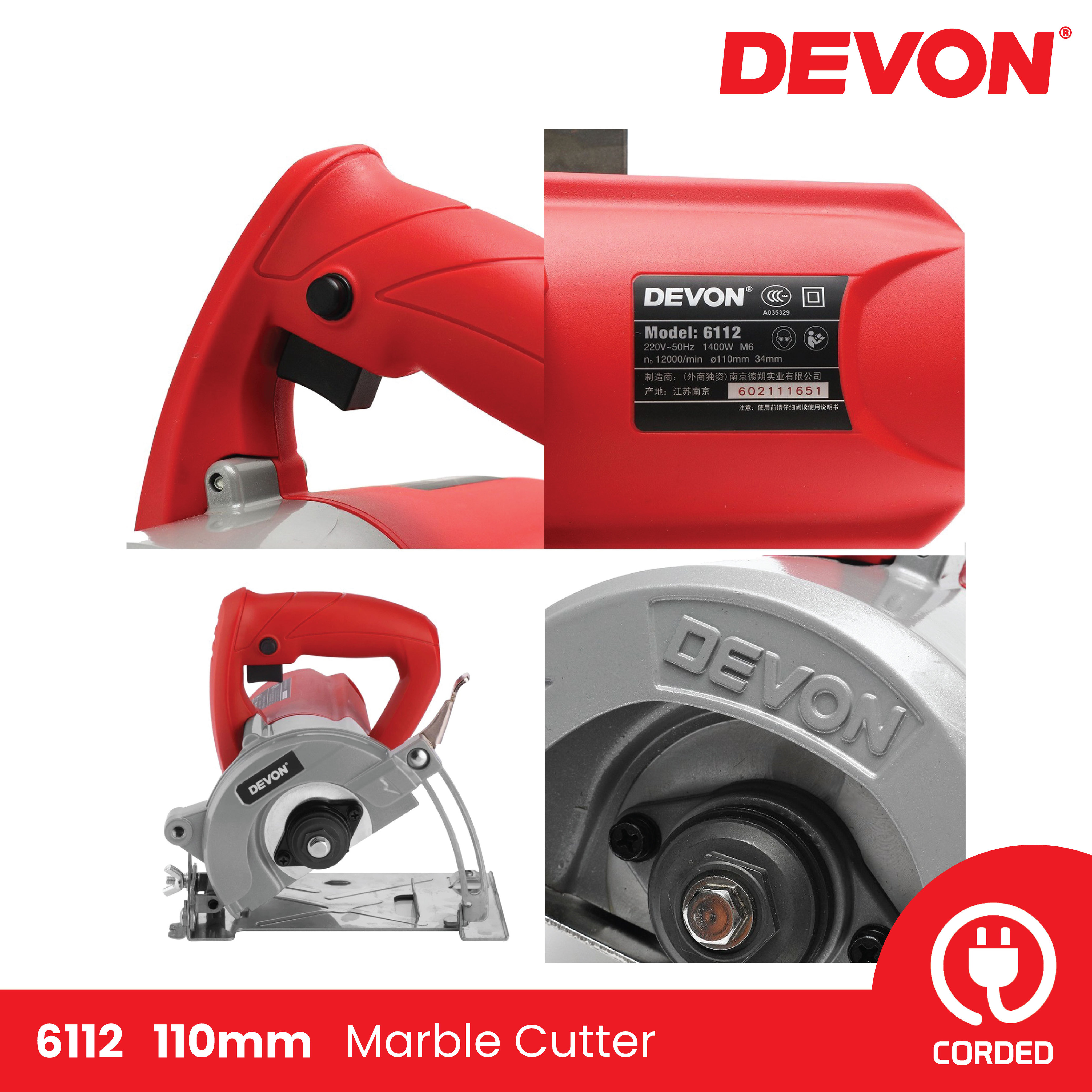 DEVON 6112 110mm 1400W Multi-functional Marble Slotting Saws Cutting ...