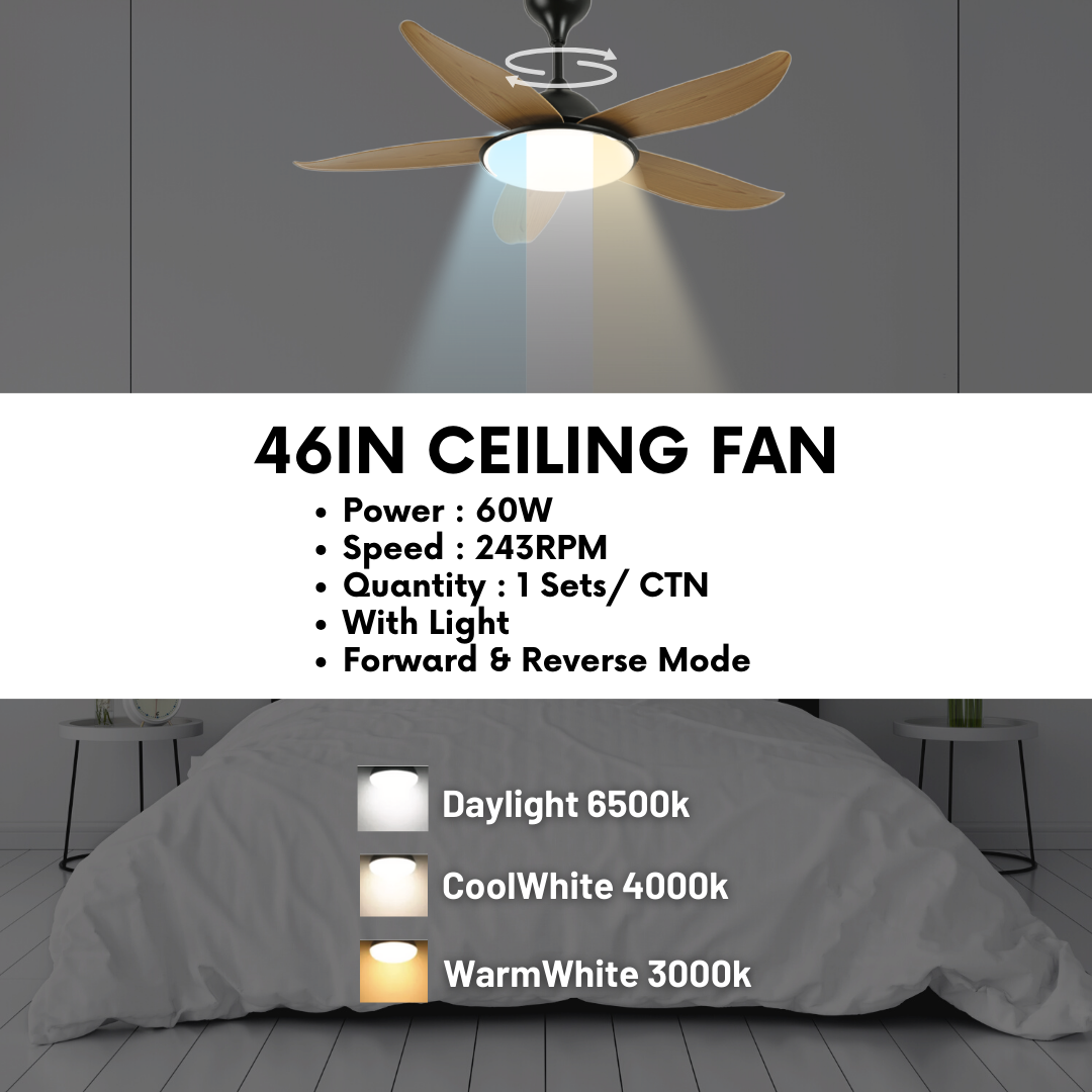 FANDASY 46’’/56'' DC Motor Ceiling Fan with LED Light Remote Control ...