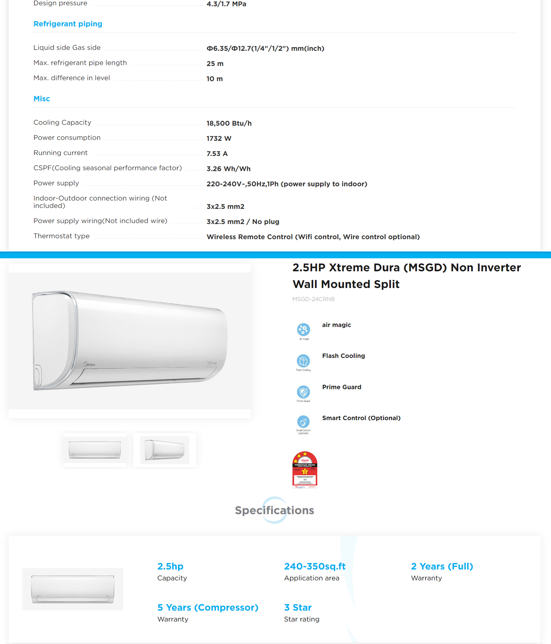 Midea Air Conditioner (1.0HP2.5HP) Smart Control Wifi R32 Air Magic