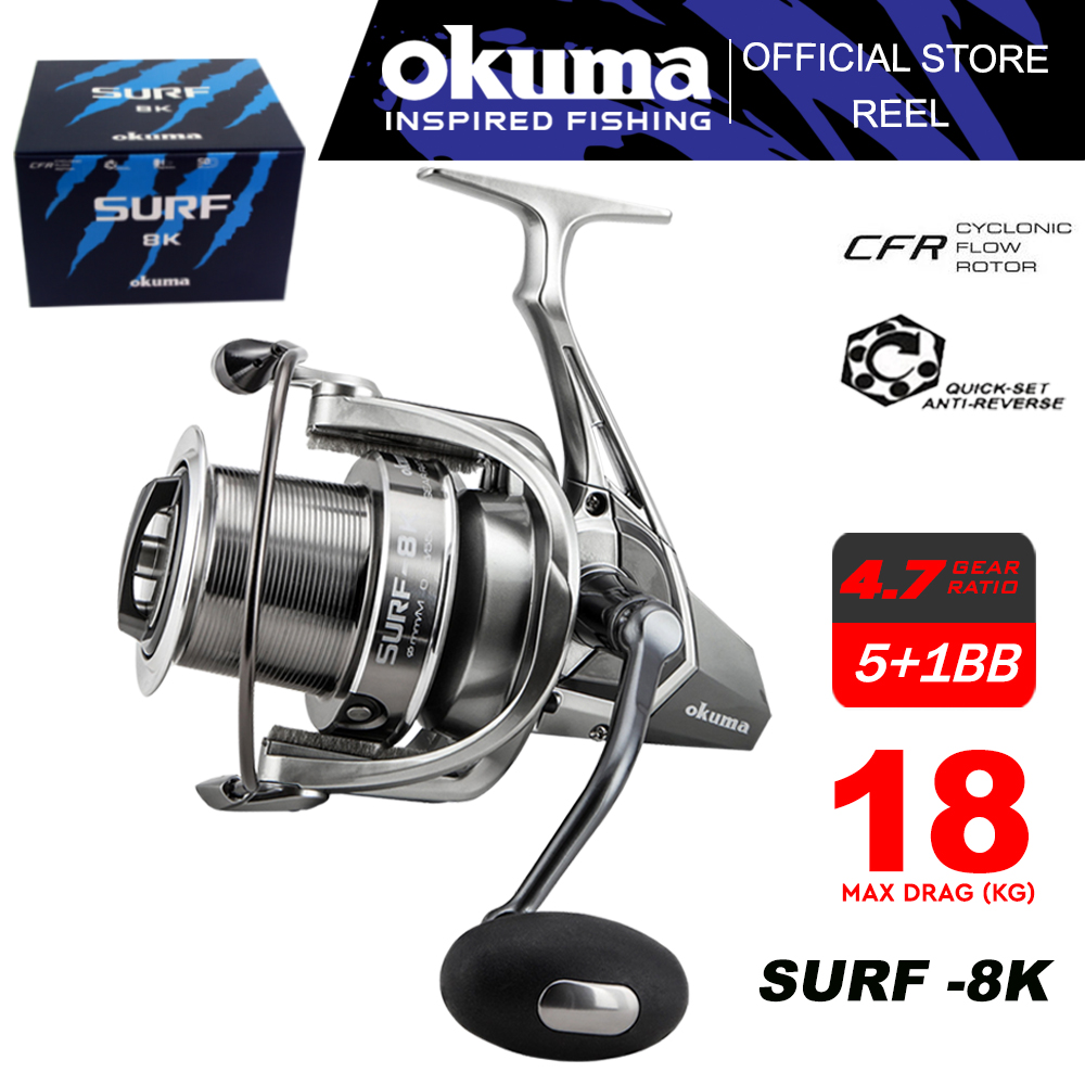 Okuma Surf 8K Surf Spinning Reel Mesin Pancing Max Drag 18kg Fishing Reel