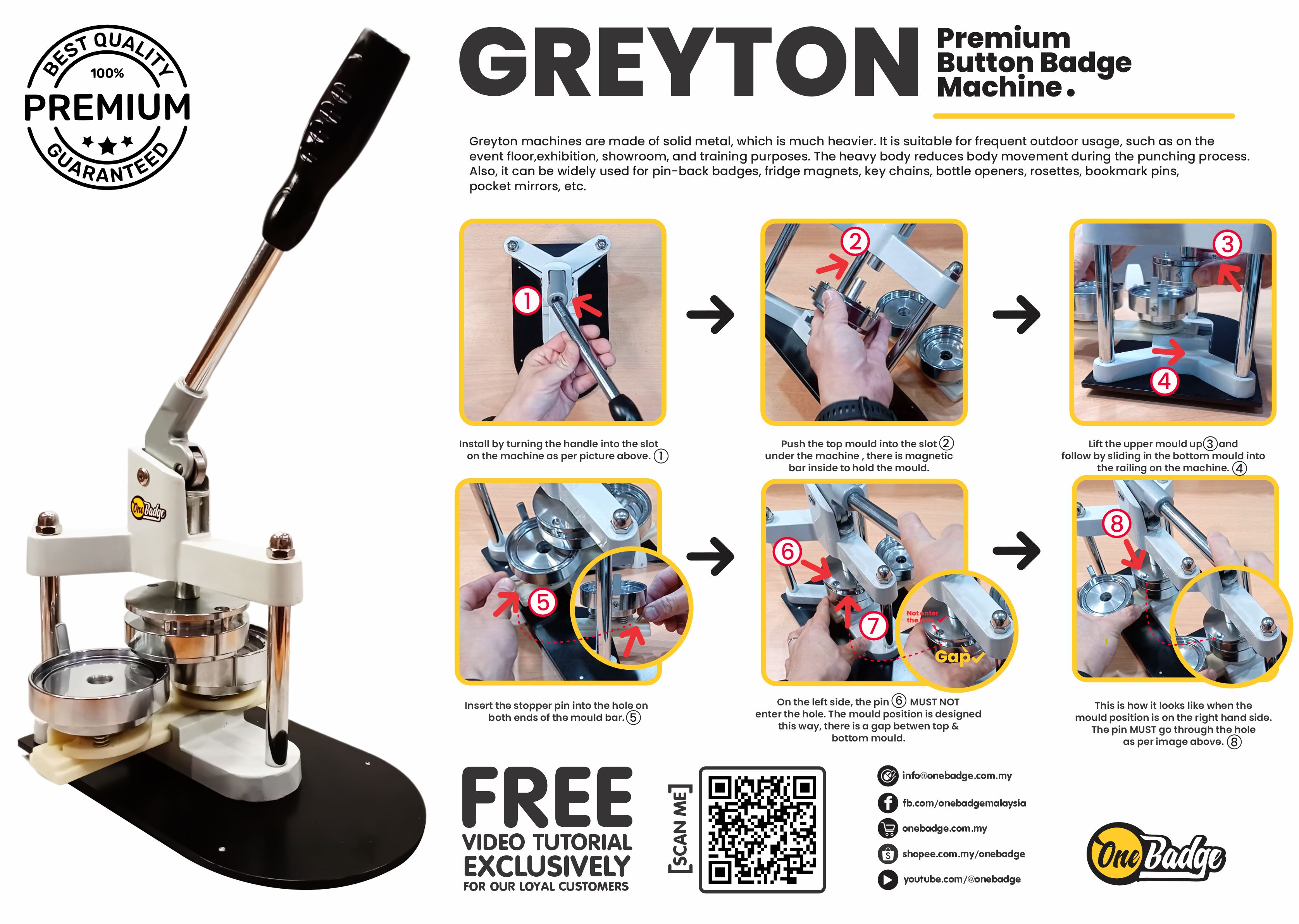 Nordic Grey | Greyton 5 in 1 Button Badge Machine Set (Machine + Mould ...