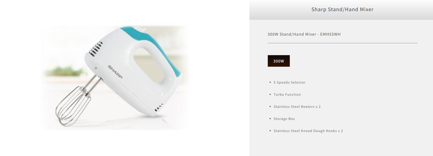 Sharp Hand Mixer Cake 300W 5 Speed Free Egg Beater Whisk & Knead Dough ...