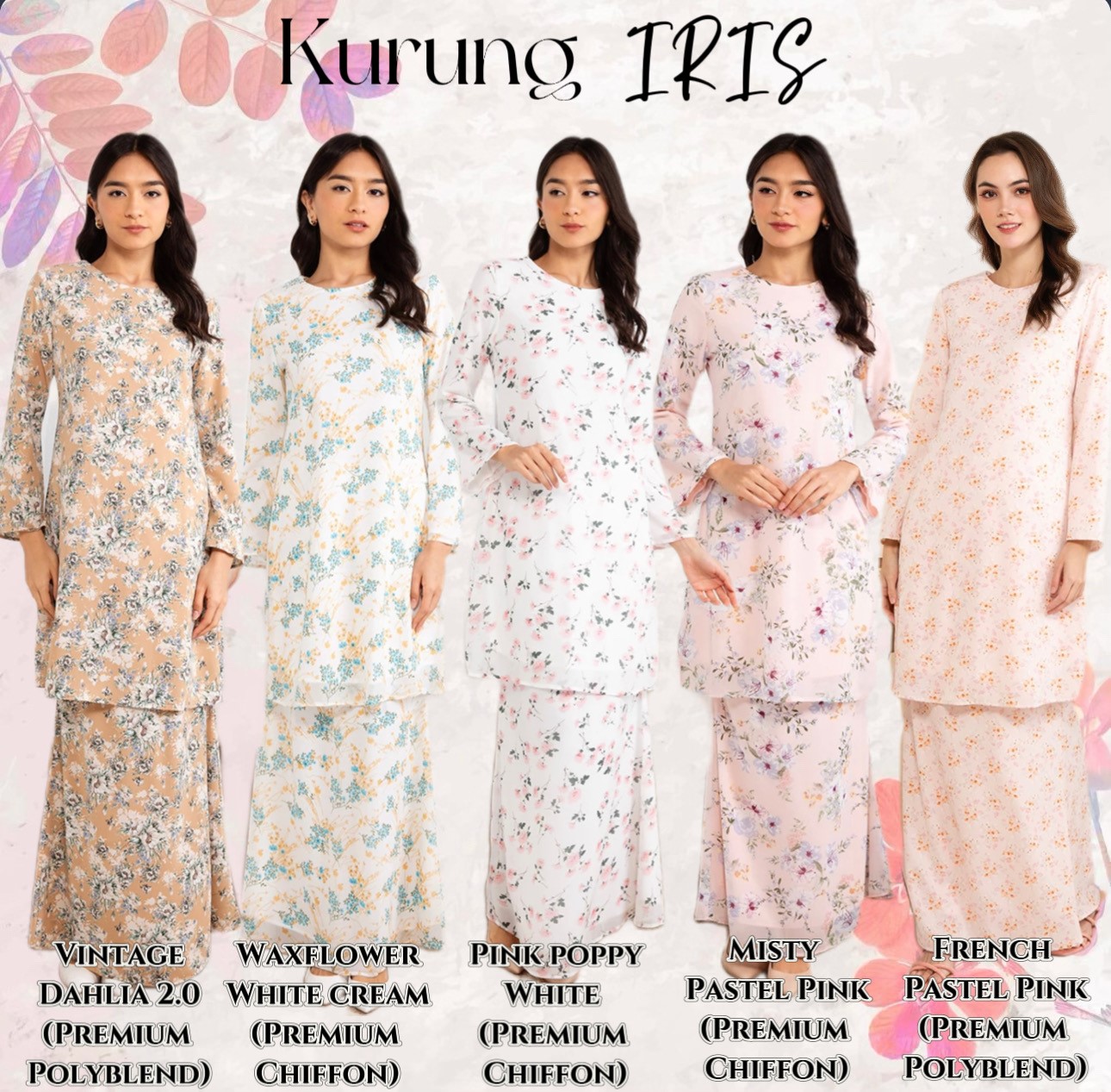 ERA MAYA 16 Color Iris Kurung Moden Printed White Pink Purple Black ...