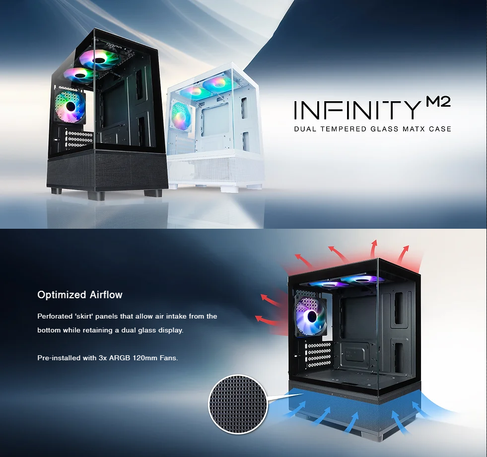 Tecware Infinity M2 ARGB Dual TG mATX Chassis - Black / White # TWCA ...