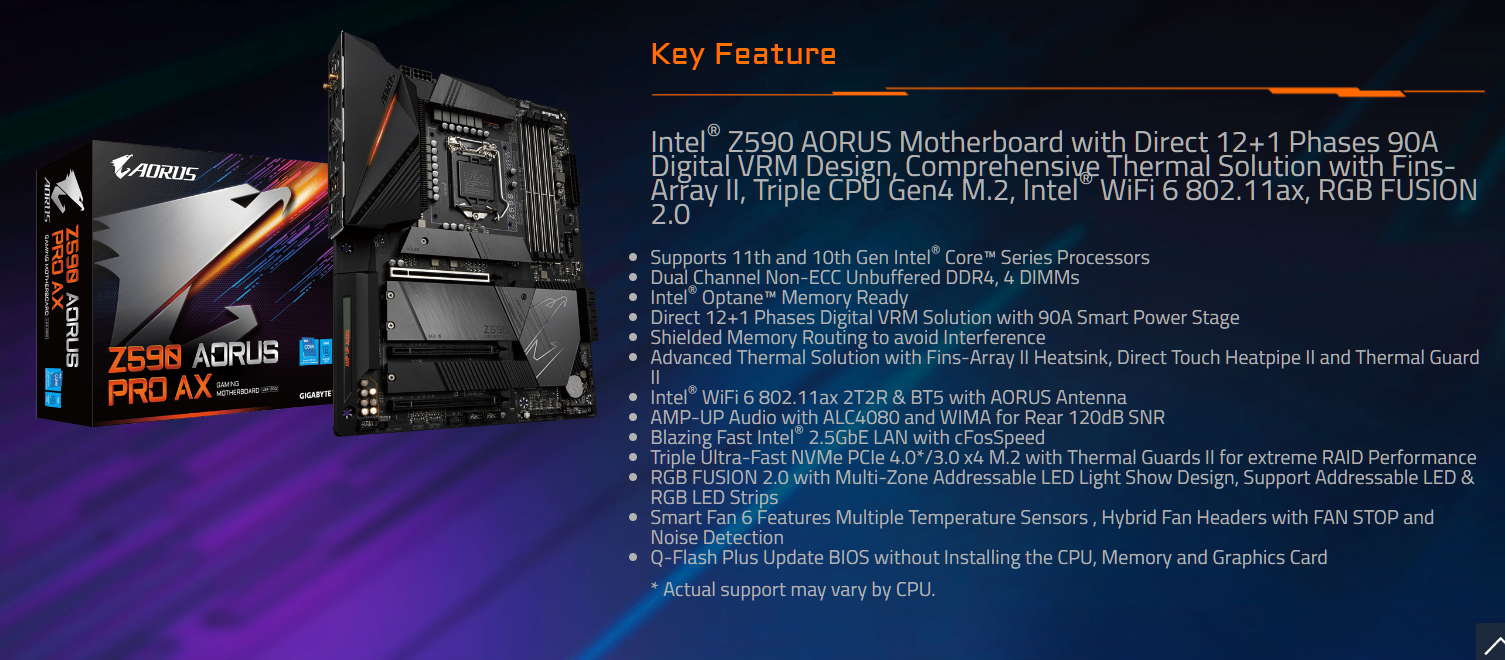 Gigabyte Z590 Aorus Pro Ax Socket 1200 Mainboard # Z590 Aorus Pro Ax 