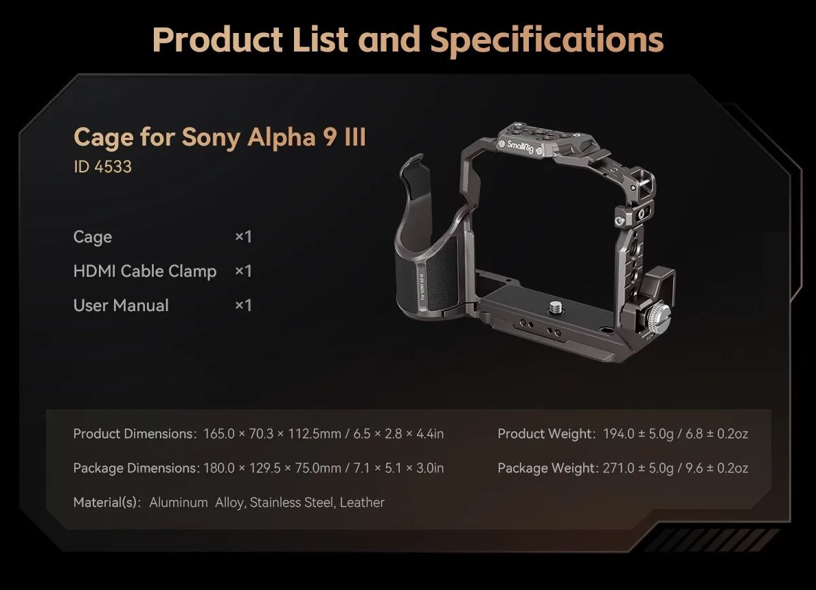 SmallRig Camera Cage for Sony A9 III A9III Frame Photography Base Plate ...