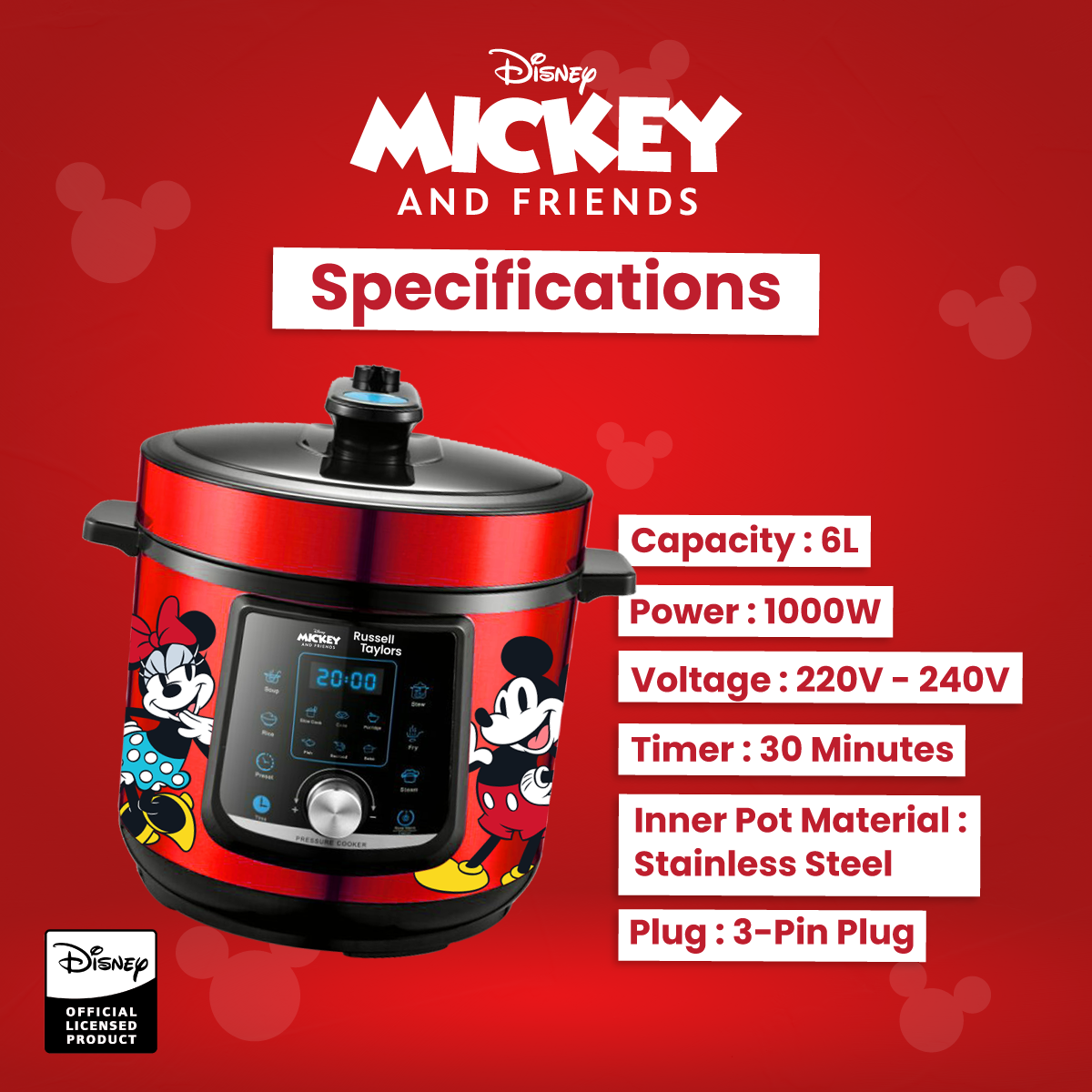 Russell Taylors x Disney Mickey And Friends Pressure Cooker Rice Cooker ...