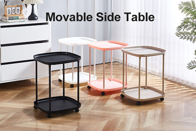 Side Table with Wheels Moveable Sofa Bedside Table Rack Bedroom Living ...