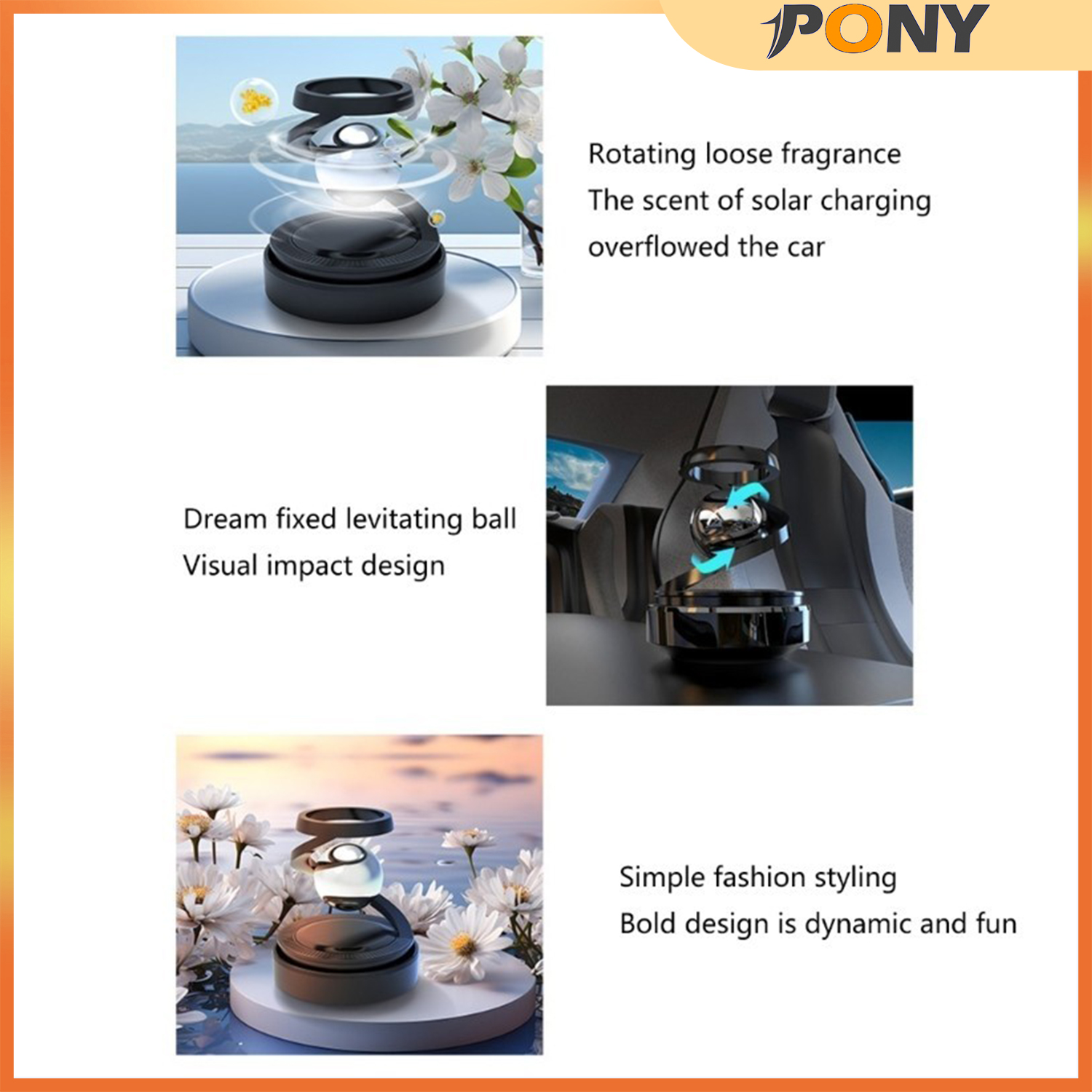 PONY Vehicle Sunlight Aromas Enhancers Solar Car Air Freshener Space ...