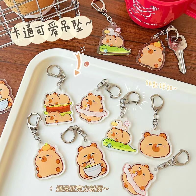Gantungan Kunci🌸卡皮巴拉钥匙扣 Capybara Keychain可爱钥匙链挂饰包包装饰挂件亚克力 Cute Cartoon ...