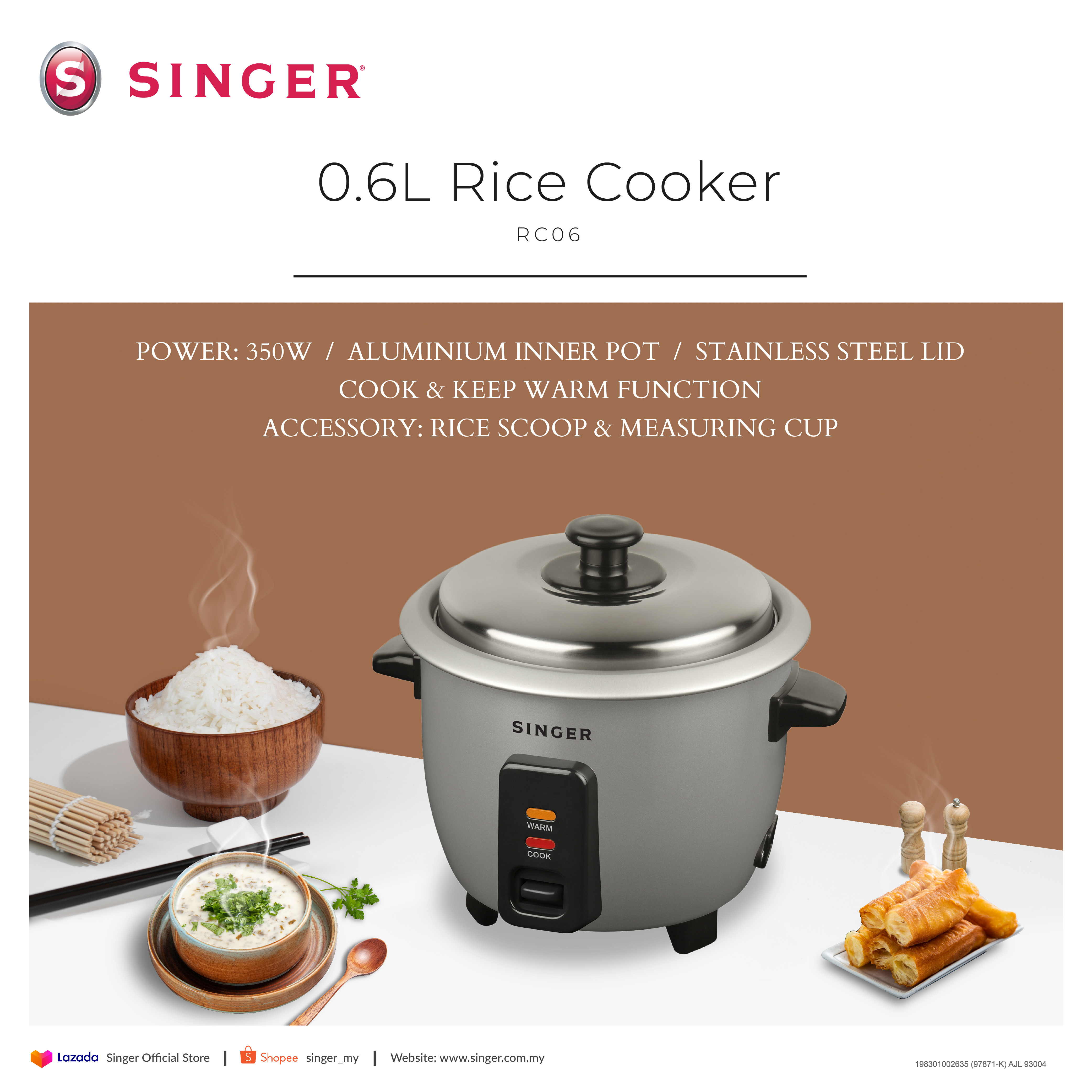 Singer 0.6L Rice Cooker (Periuk Nasi) RC06 | Shopee Malaysia