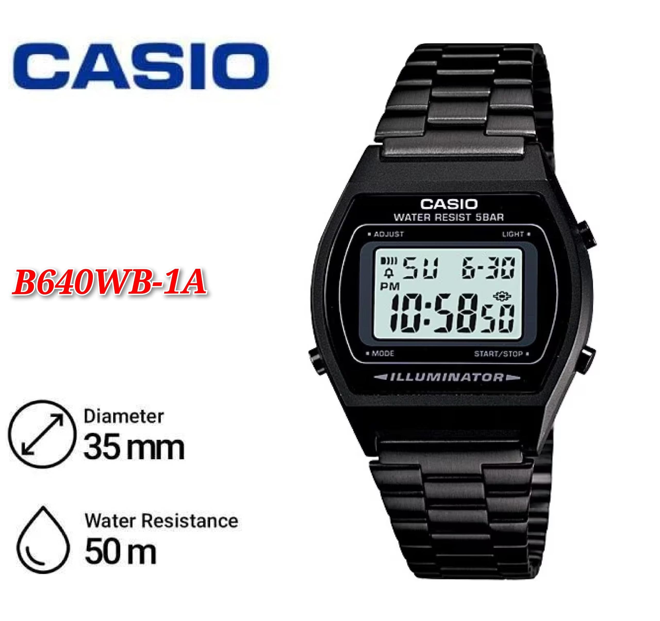Casio VINTAGE B640WB 1A Unisex Digital Classic Black Stainless Steel Strap Original Casual Watch Shopee Malaysia
