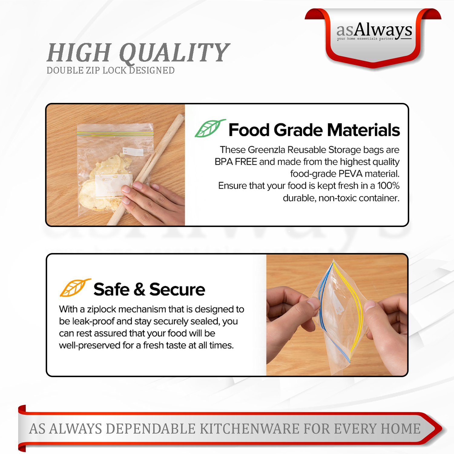 ASALWAYS Food Storage Bags Freezer Expandable BottomSlider Lock Storage