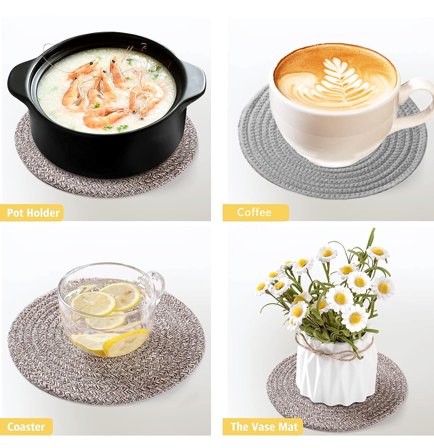 Soft Cotton Yarn Woven Placemat Coaster Set Round Heat-Resistant Water ...