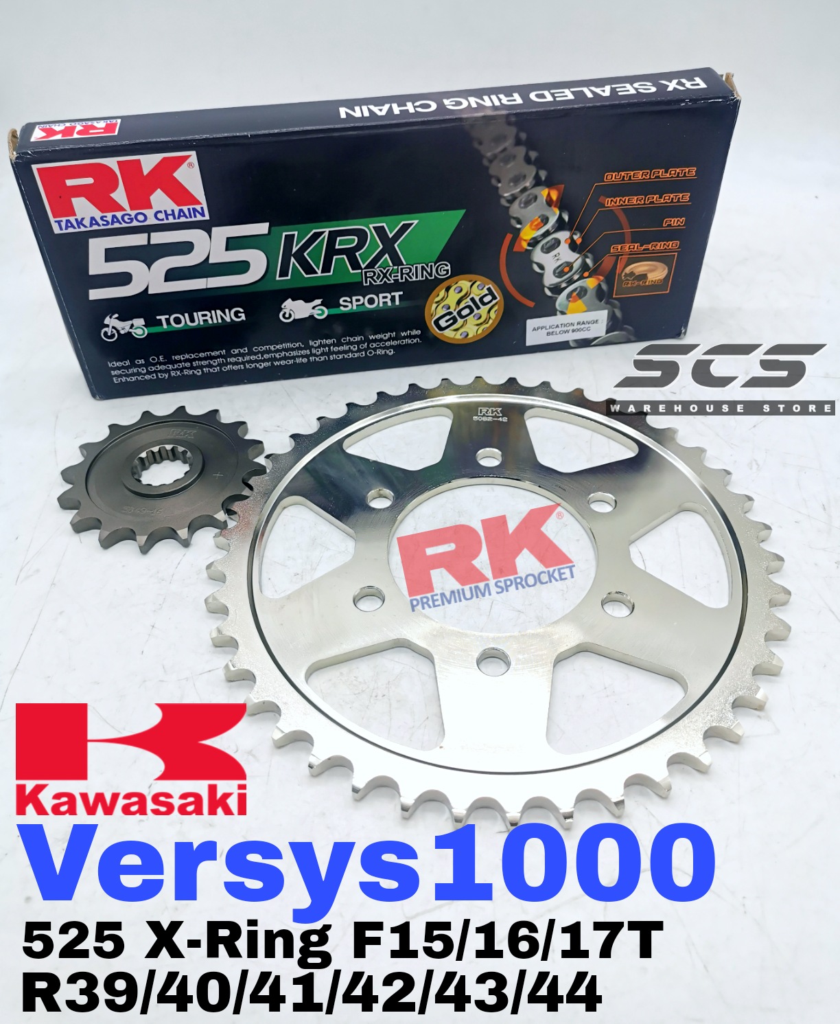 RK Sprocket Set Kawasaki Versys1000 GB KRX X-Ring Black Gold Chain ...