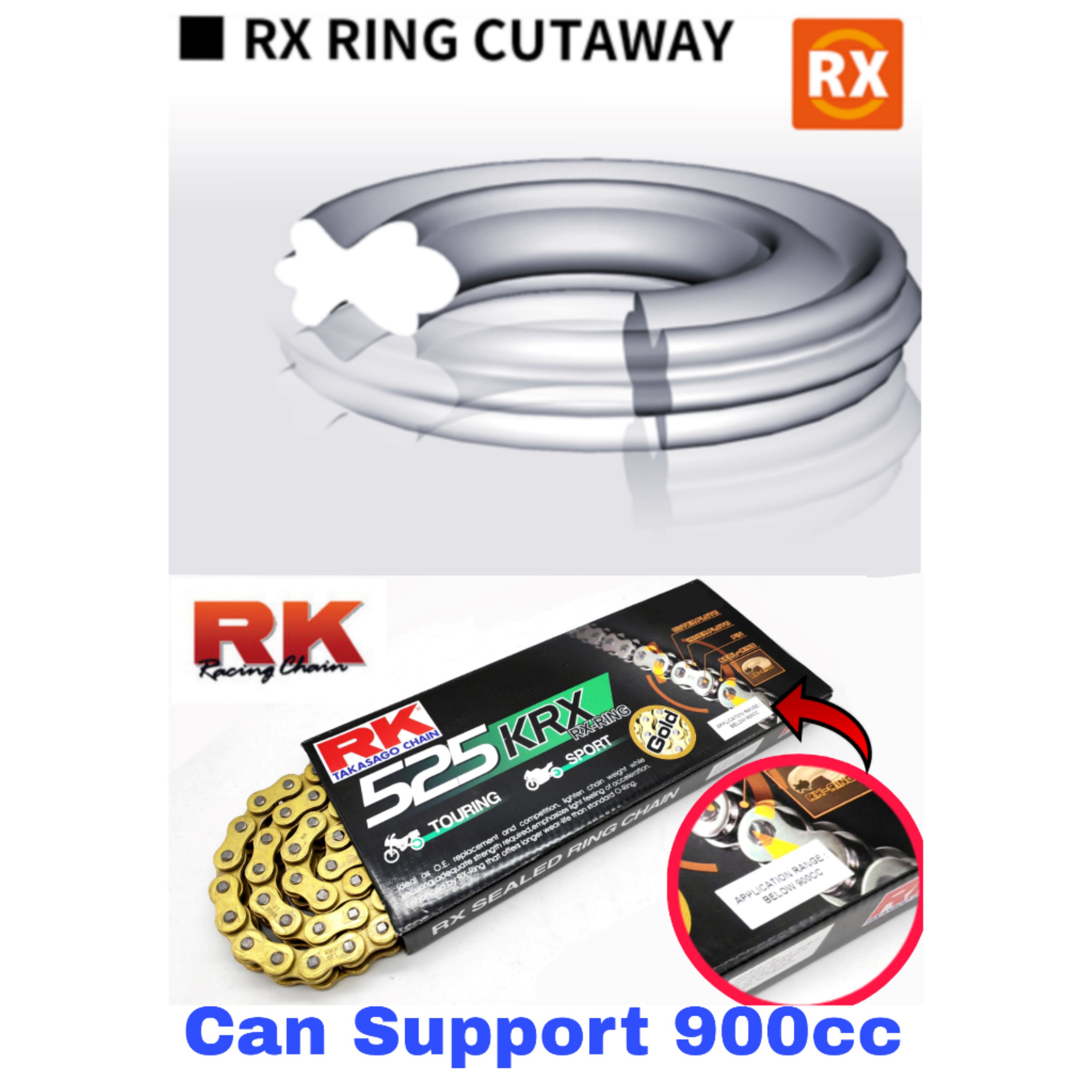 RK Sprocket Set Benelli TNT300/249S RK525 KRX X-Ring Rivet Black / Gold ...