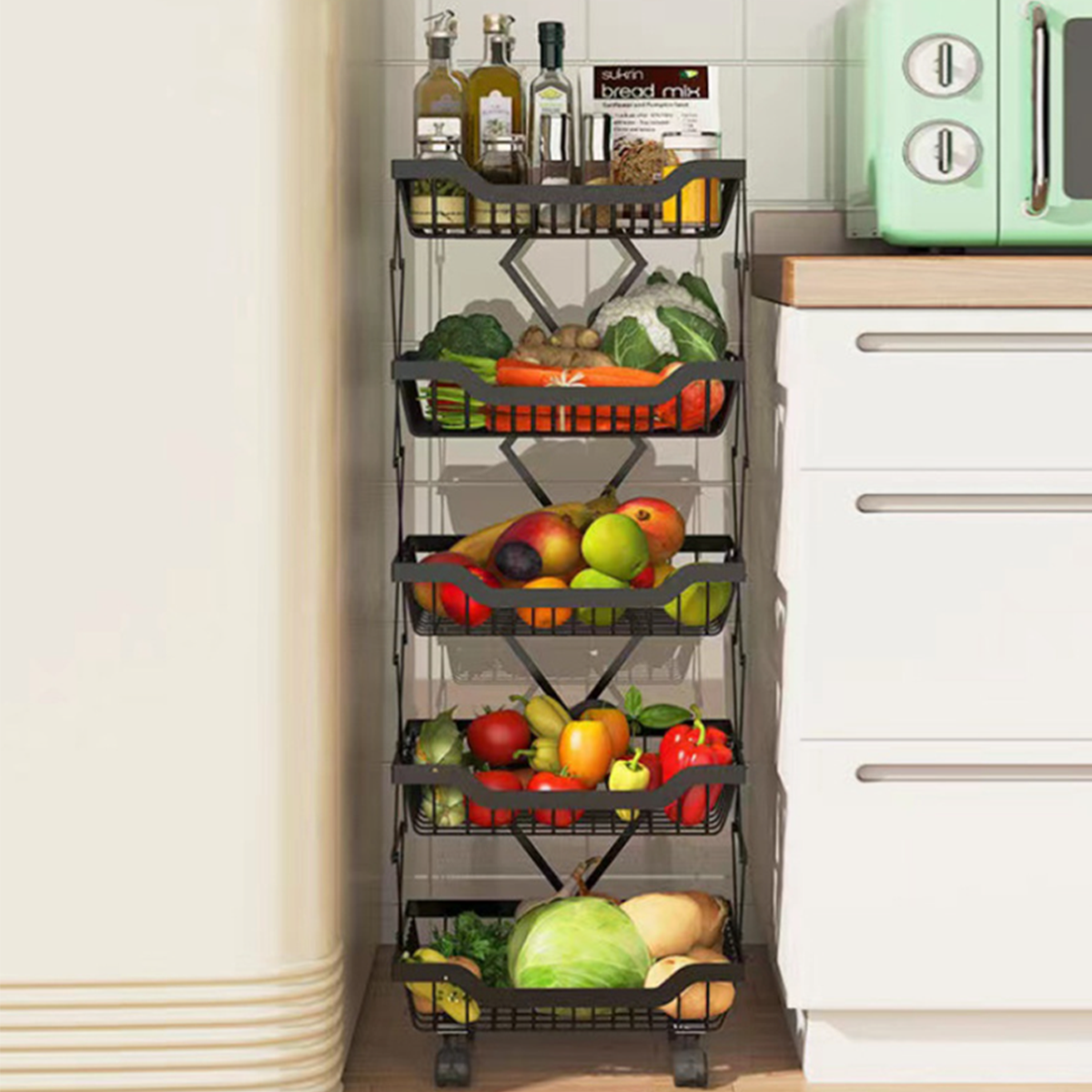 Multi-Purpose Kitchen Used Organizer Foldable Rolling Vege Rack Rak ...