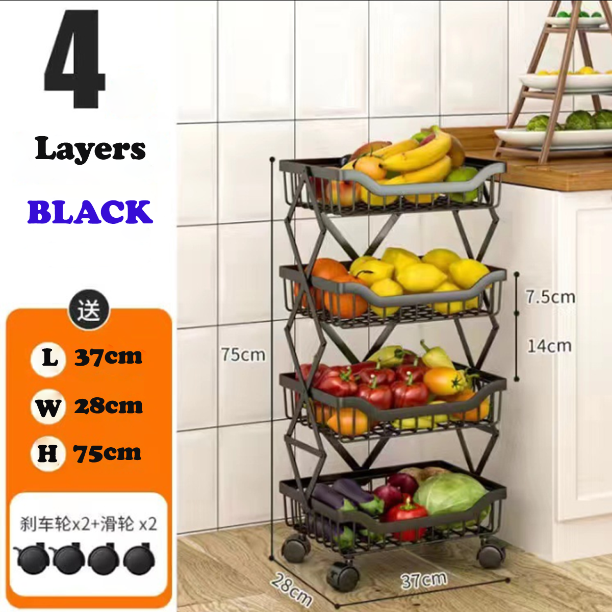 Multi-Purpose Kitchen Used Organizer Foldable Rolling Vege Rack Rak ...