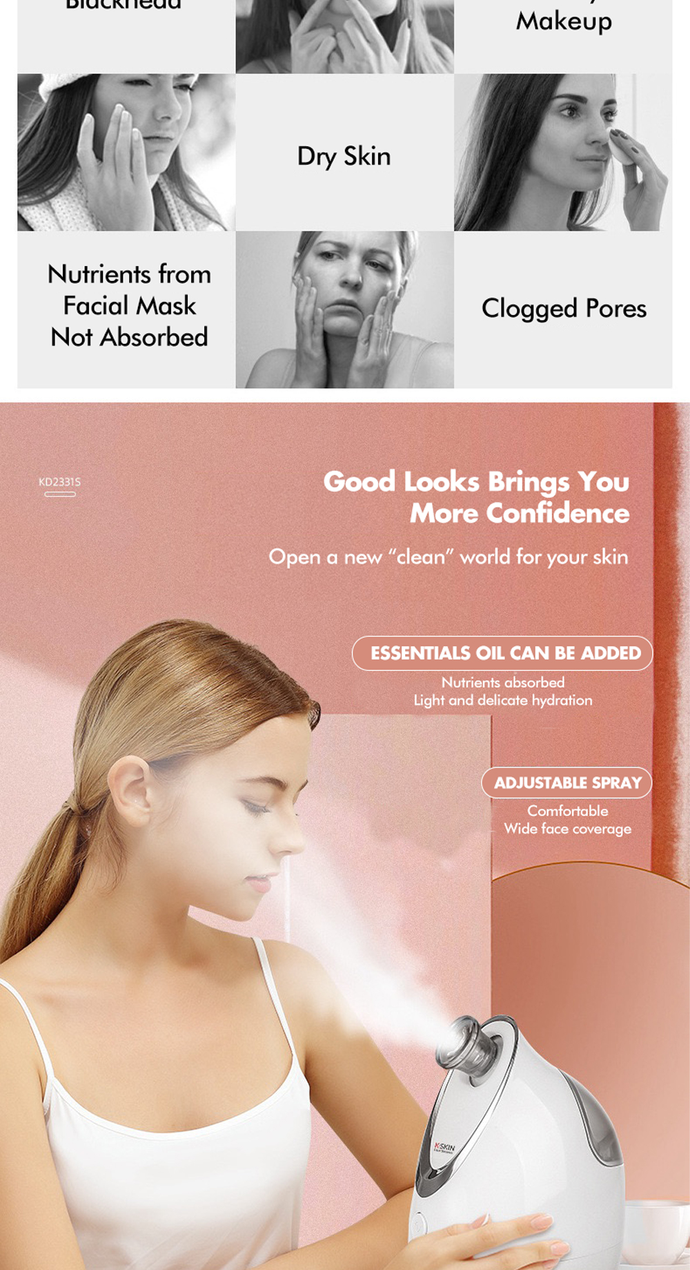 KSkin Facial Steamer KD2300 (Nano Ionic Face Steamer Warm Mist