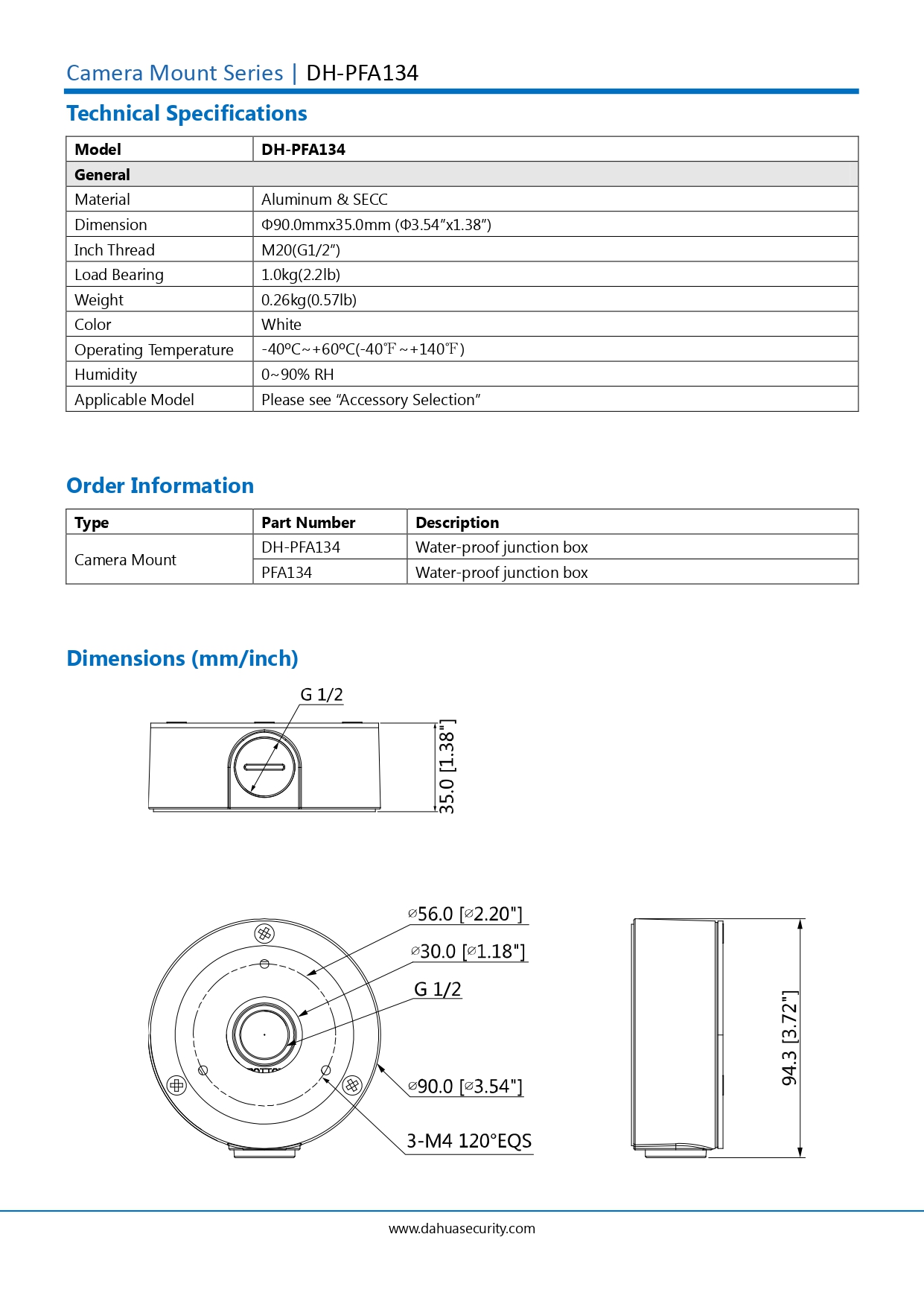 CCTV Junction Box Mount For Dahua 2.8-12mm Dome Cameras - Security Camera Housing Bracket