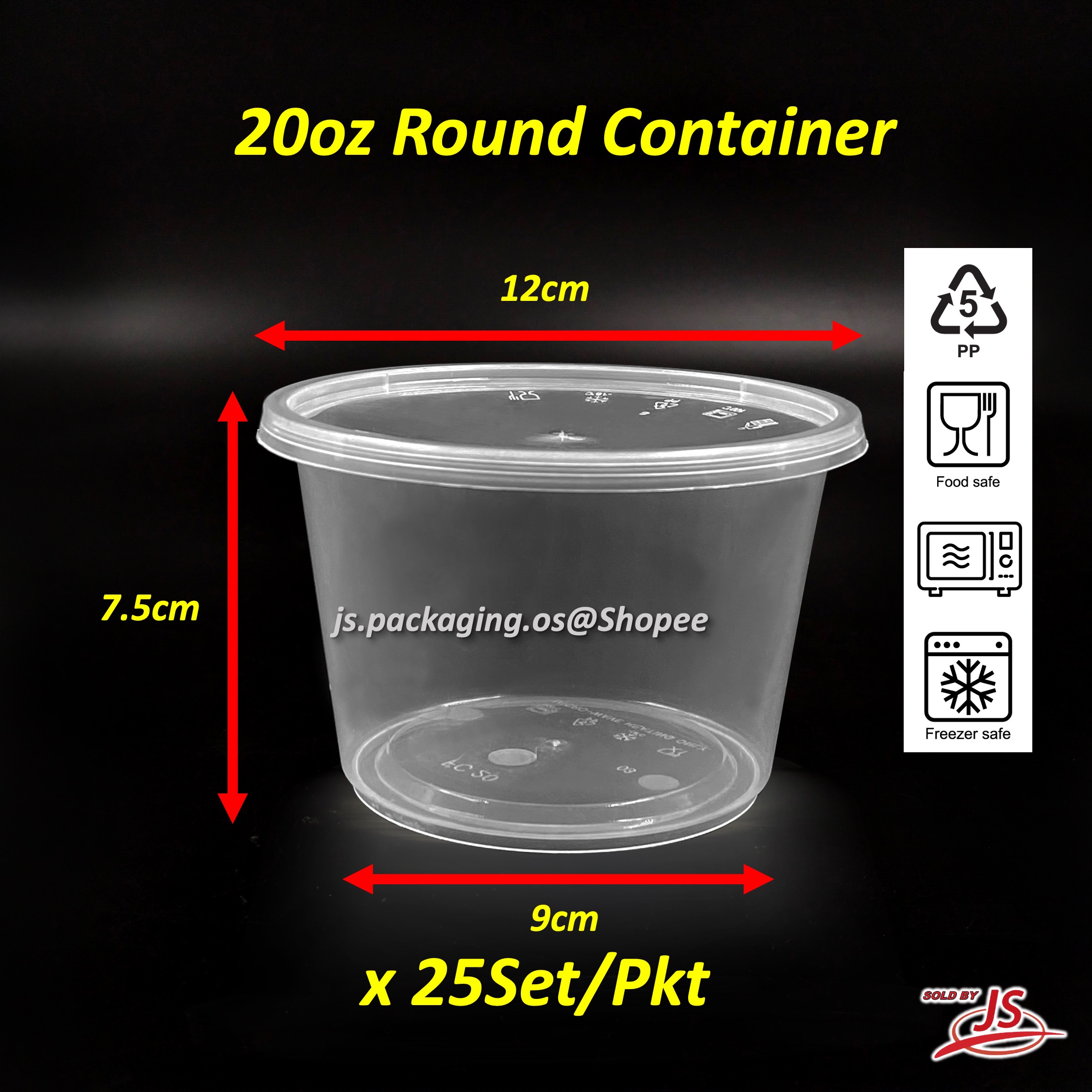 Round Container with Lid 25set Bekas Makanan Bulat 8oz/10oz/12oz/16oz ...