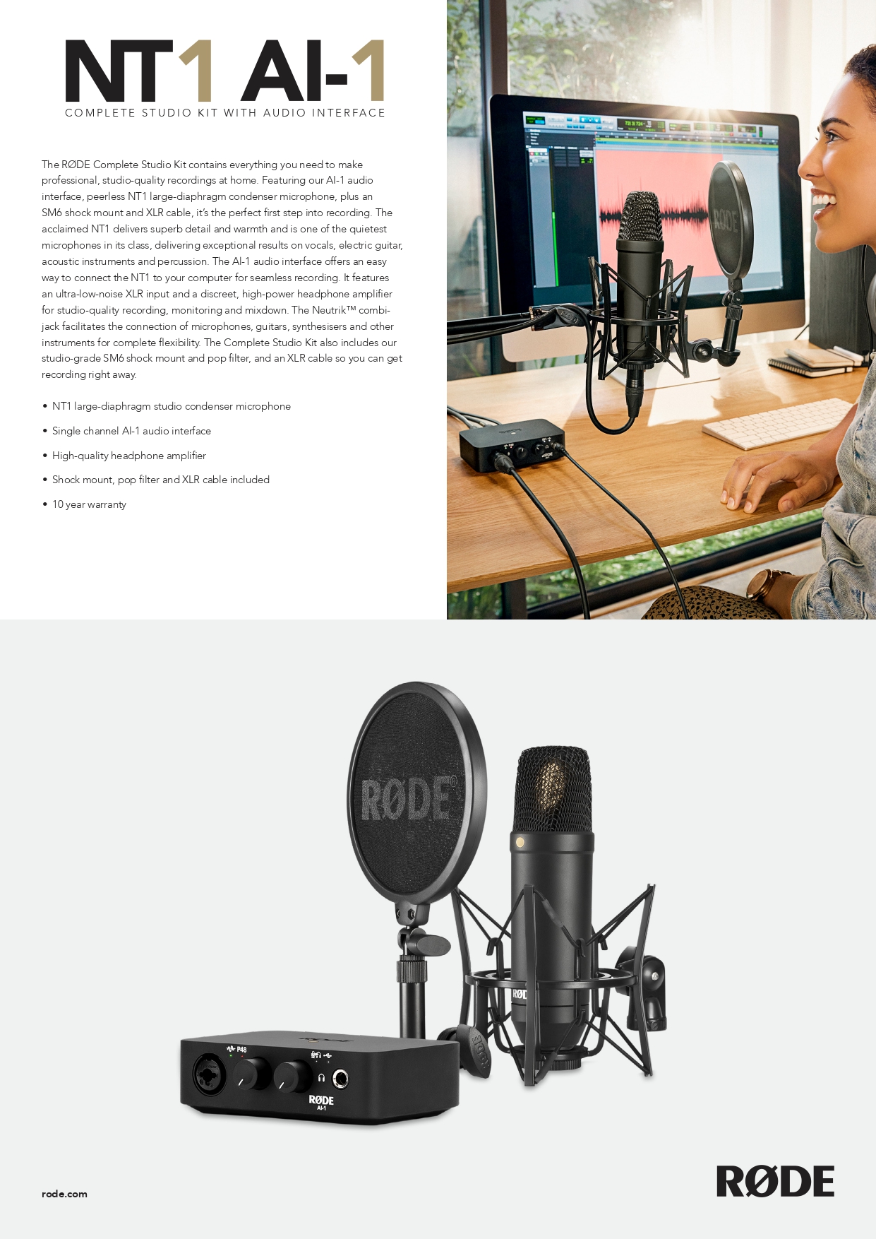 RODE N1 & AI-1 (NT1KIT) COMPLETE STUDIO KIT WITH AUDIO INTERFACE, LOW ...