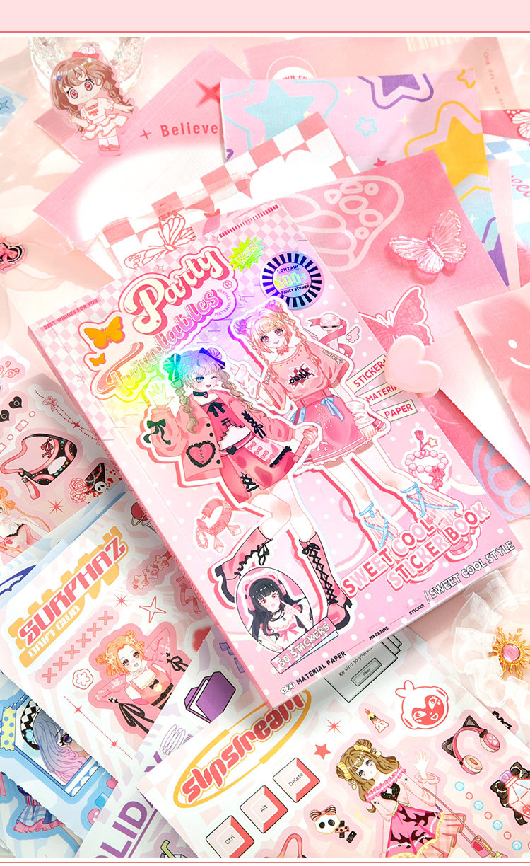 Sweet and Cool Style Sticker Book 600pcs No Repeating Material Sticker ...