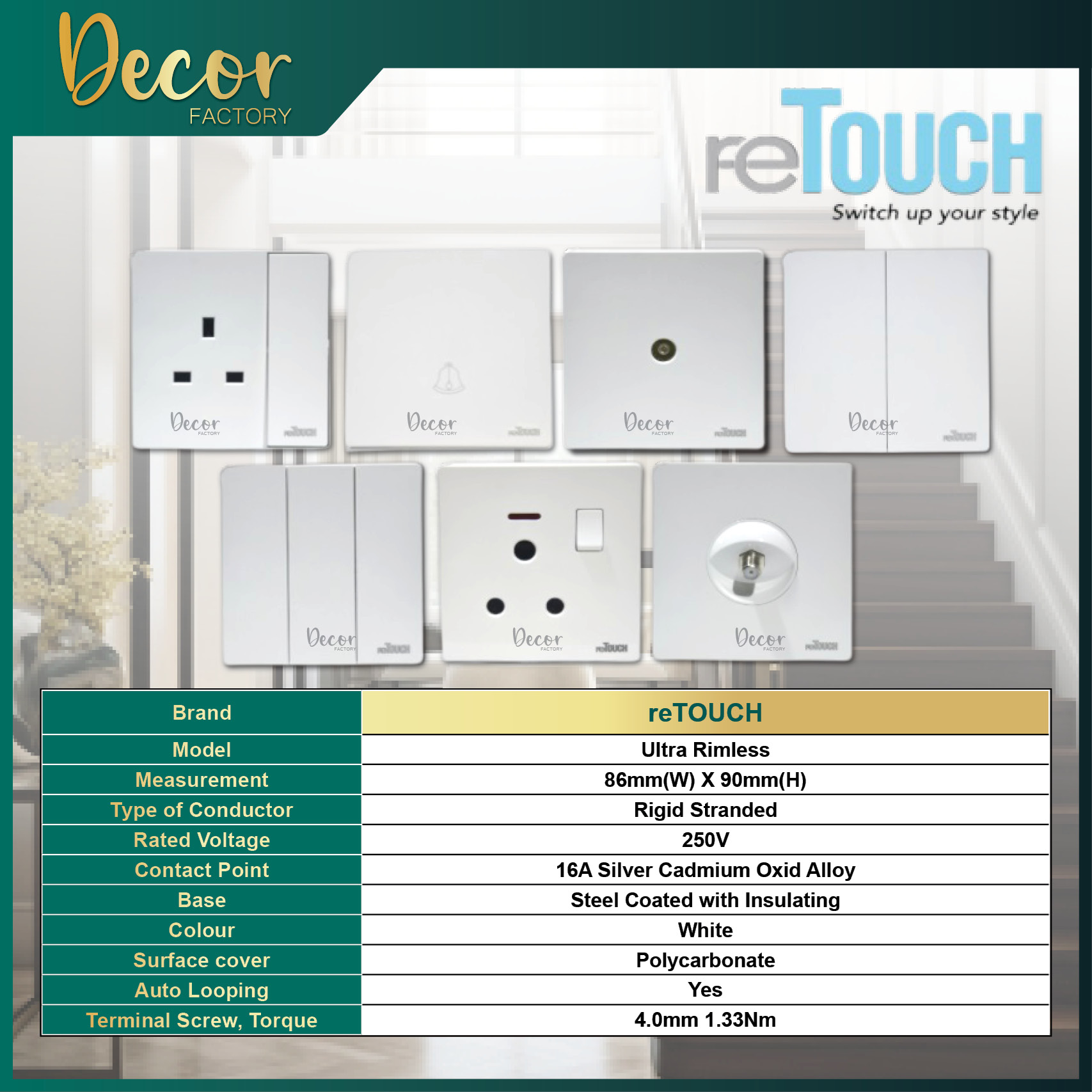 Sirim Retouch Ultra Rimless 16a Wall Switches And Sockets Multiple Gang Auto Gate Doorbell 2093