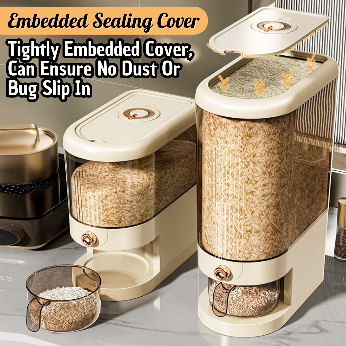99LADIES 5KG/10KG Slim Rice Dispenser Box Automatic Rice Container Free ...