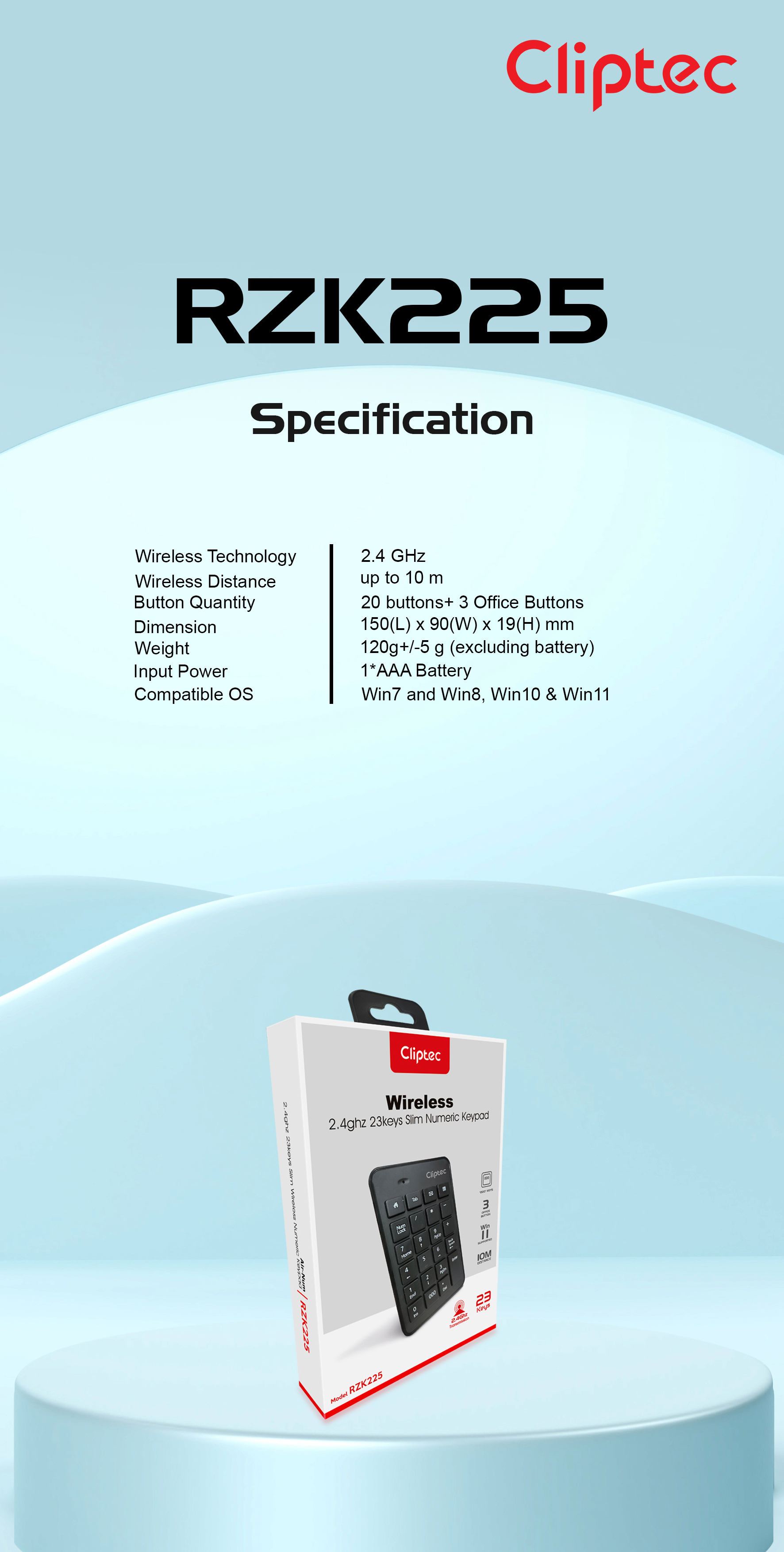 (1 Year Warranty) CLiPtec RZK225 Wireless USB Slim Numeric Keypad ...