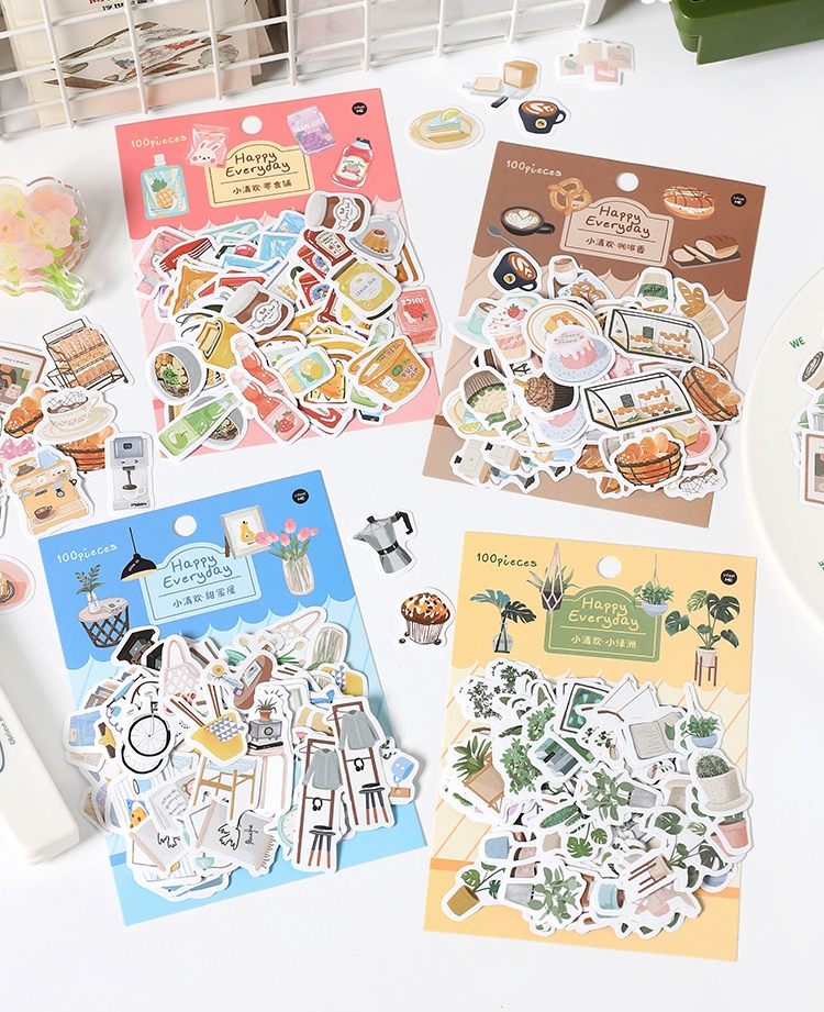 IFM 100pcs Happy Everyday Series Daily Life Mini Deco Stickers Pack DIY ...