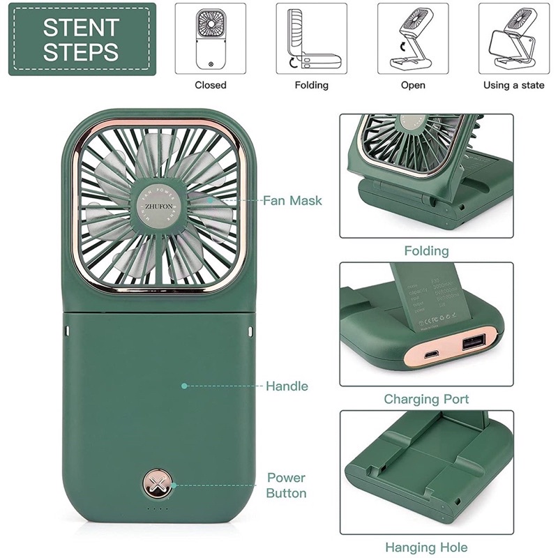 3000MHA Mini Fan Multifunctional foldable fan Portable Handheld Mini ...