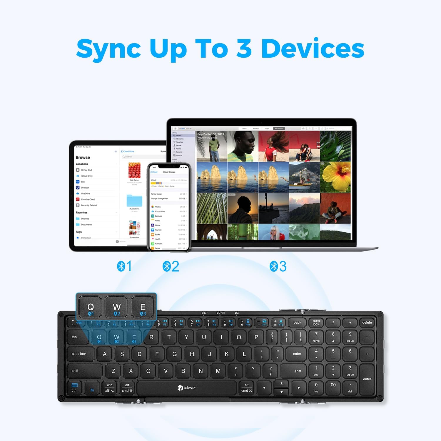 iClever Foldable Keyboard with Number Pad, BK09 Wireless Portable ...