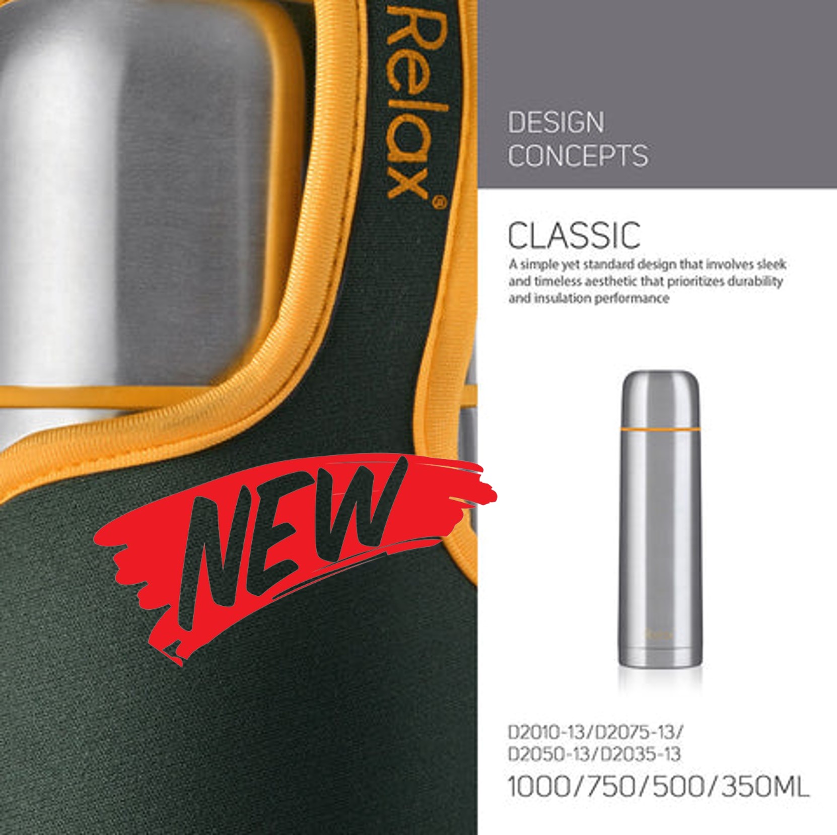 Relax Stainless Steel Thermal Flask with Pouch (350ml/ 500ml/ 750ml ...