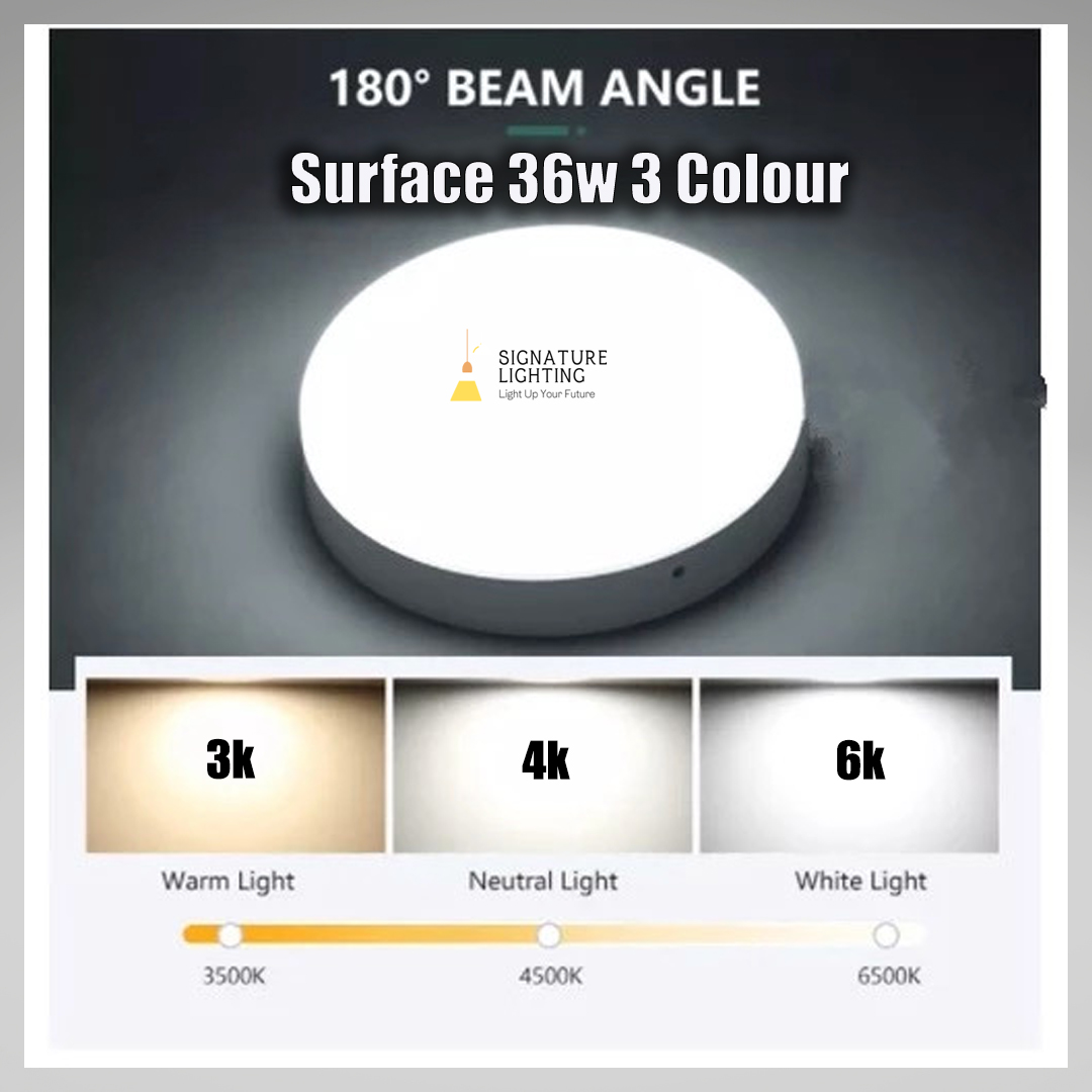 LED 3 Warna Surface Downlight 36W Bulat Petak Sesuai Siling Kapur dan ...