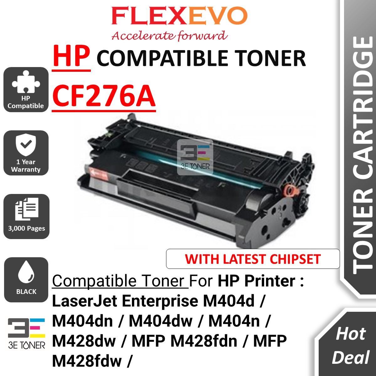 3 Units Compatible HP Toner CF276A 76A For Laserjet Pro M304A M304 M404 ...