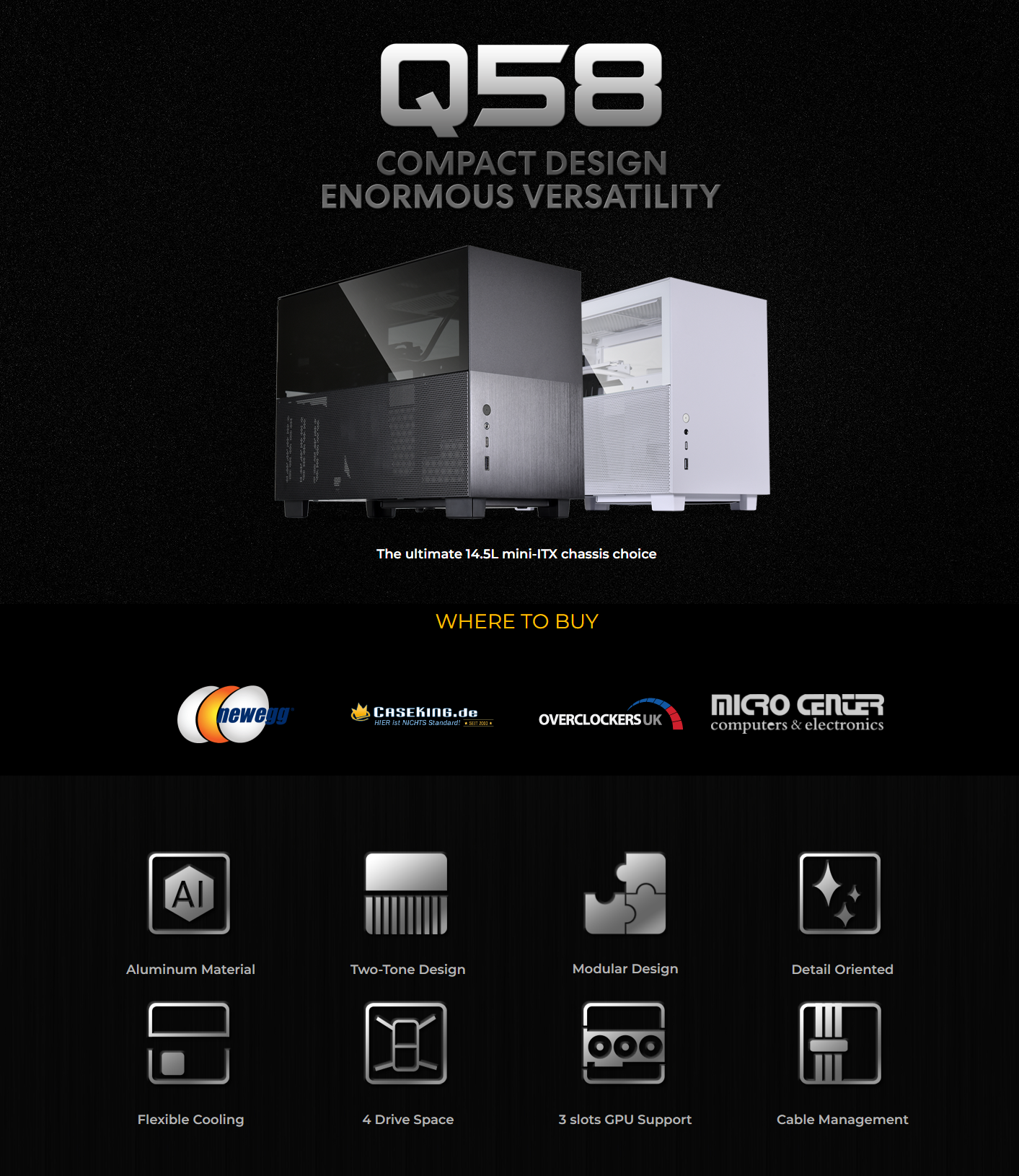 LIAN LI Q58 TG Mini-ITX Chassis With PCIE 4.0 Riser Cable - Black ...