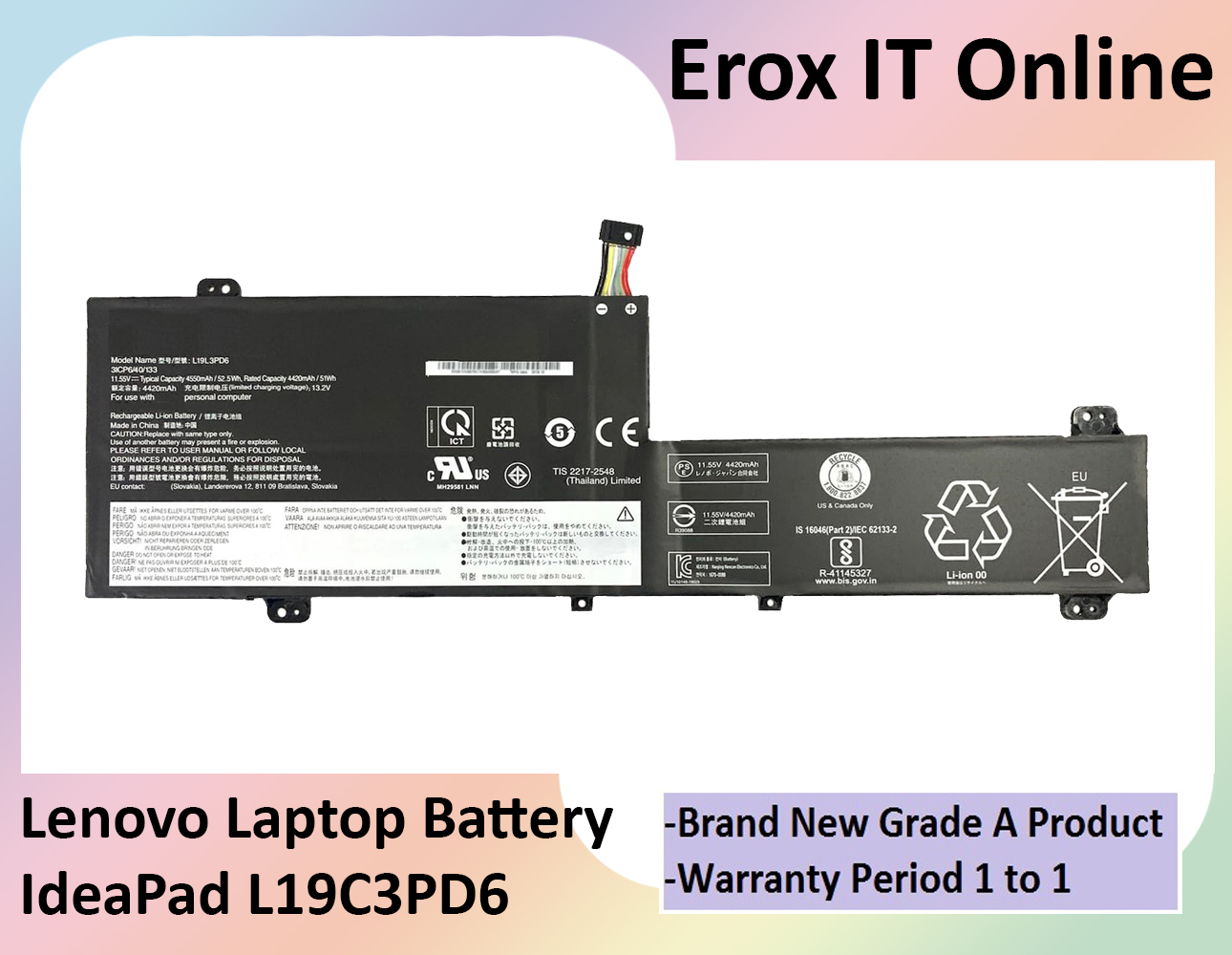 thumbnail image 2 of L19C3PD6 Replacement Battery For Lenovo Ideapad Flex 5-14IIL05, 5-14ITL05, 5-14ARE05 - 52.2Wh 2 of 4