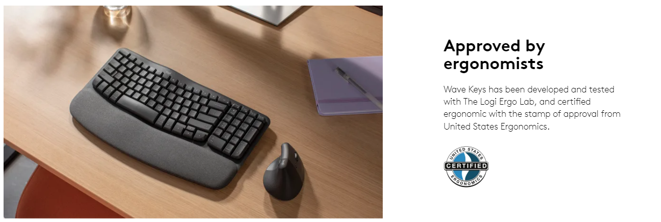 LOGITECH WAVE KEYS WIRELESS BLUETOOTH ERGONOMIC KEYBOARD WITH PALM REST ...