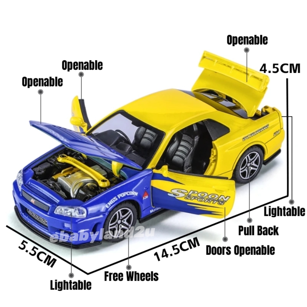 Die Cast 1:32 Nissan Skyline GTR R34 Spoon Collection Diecast Vehicle ...