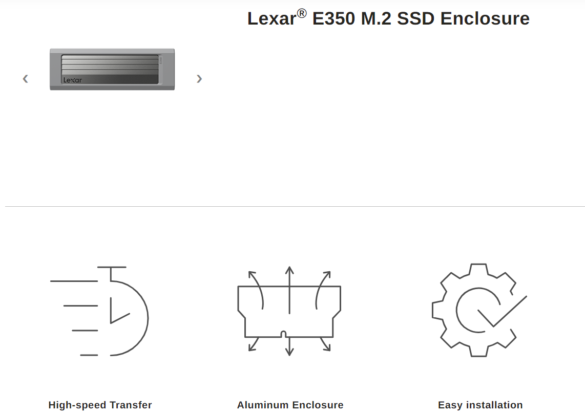 LEXAR E350 M.2 SSD ENCLOSURE USB 3.2 GEN 2 WITH UP TO 10GBPS / METAL ...