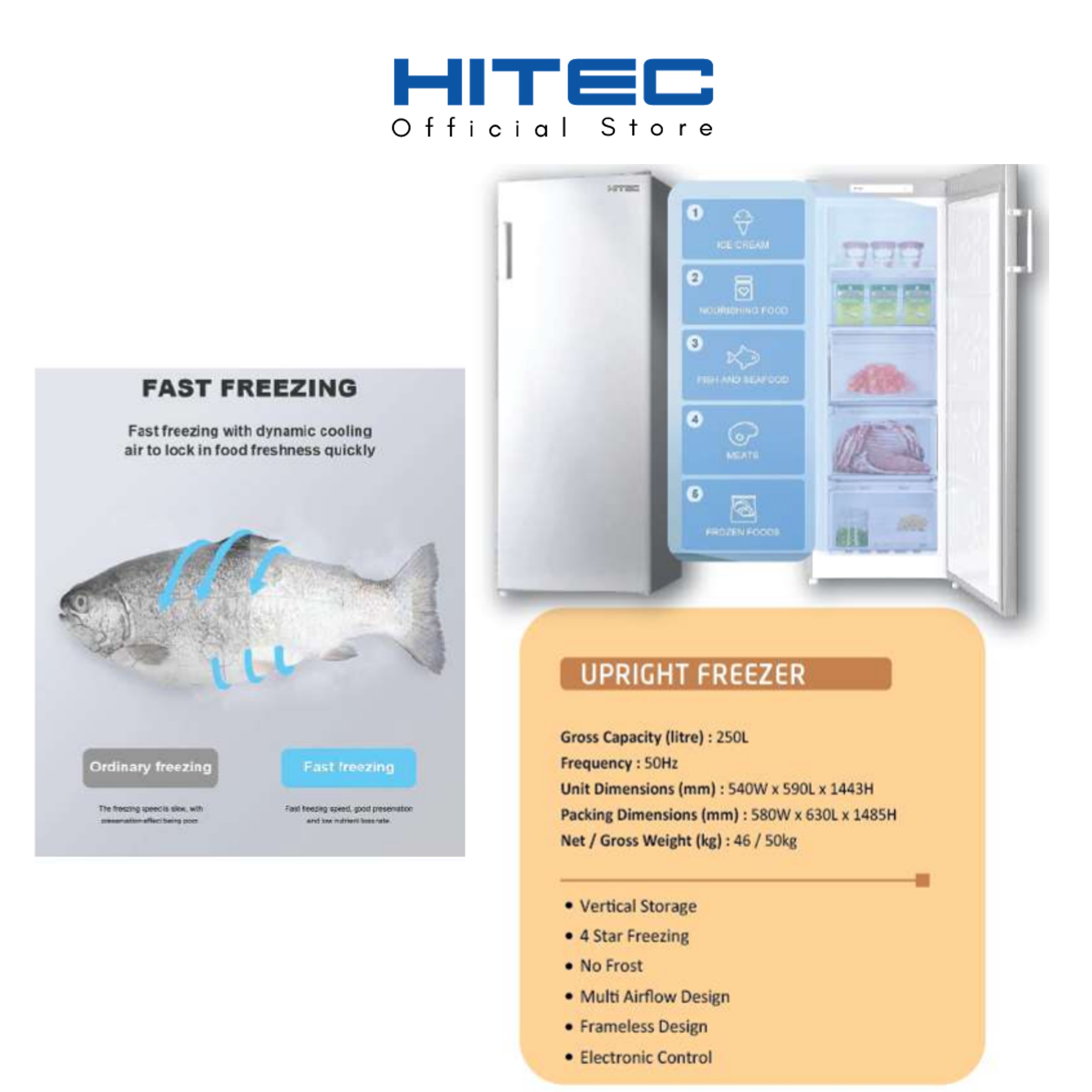 Hitec Frost Free Upright Freezer (250L) HTFF250U Shopee Malaysia