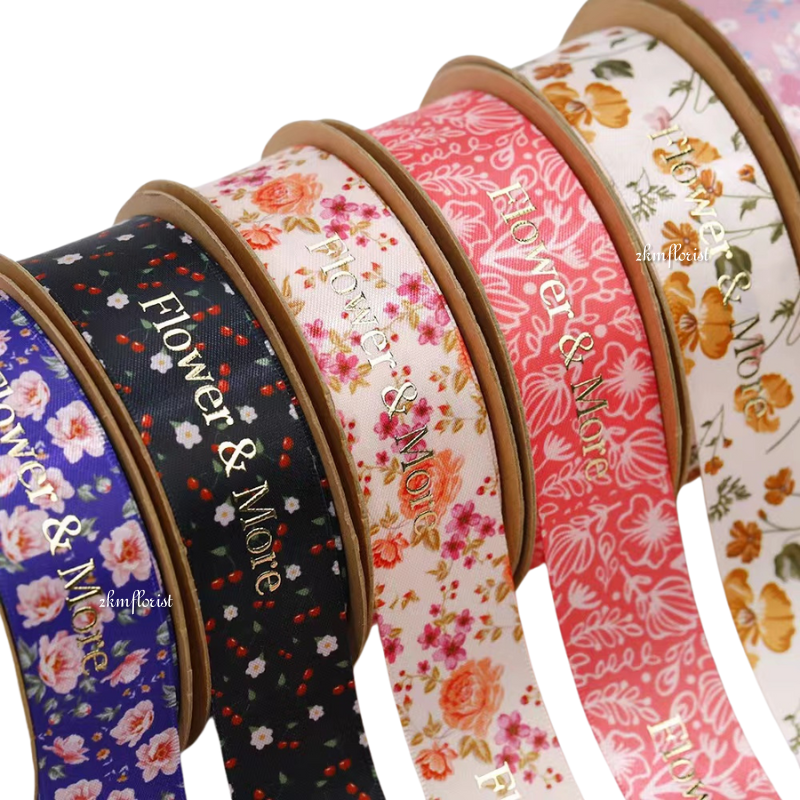 (22M) 2.5CM FLOWER Ribbon Reben Riben Gift Satin Organza Flower Bouquet ...