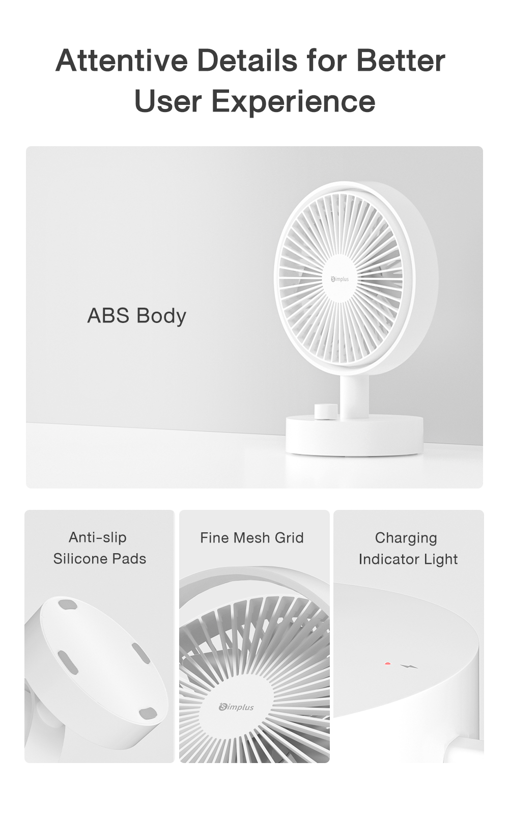 Simplus Mini Desktop Fan | Portable Fan | Stepless Speed Control | Wide ...
