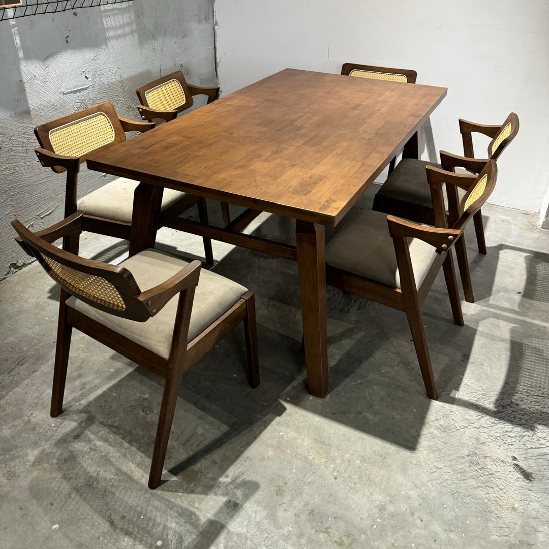 LANCCO Modern Wooden Dining Set/ Solid Rubber Wood/ Ready Stock/ Meja ...