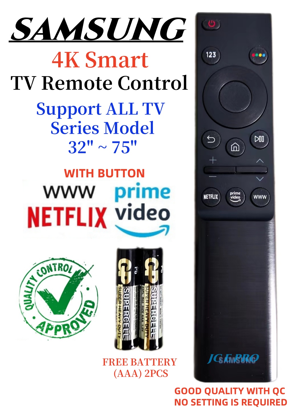 (Free Battery) Samsung 4K Smart TV Remote Control Support All Samsung ...
