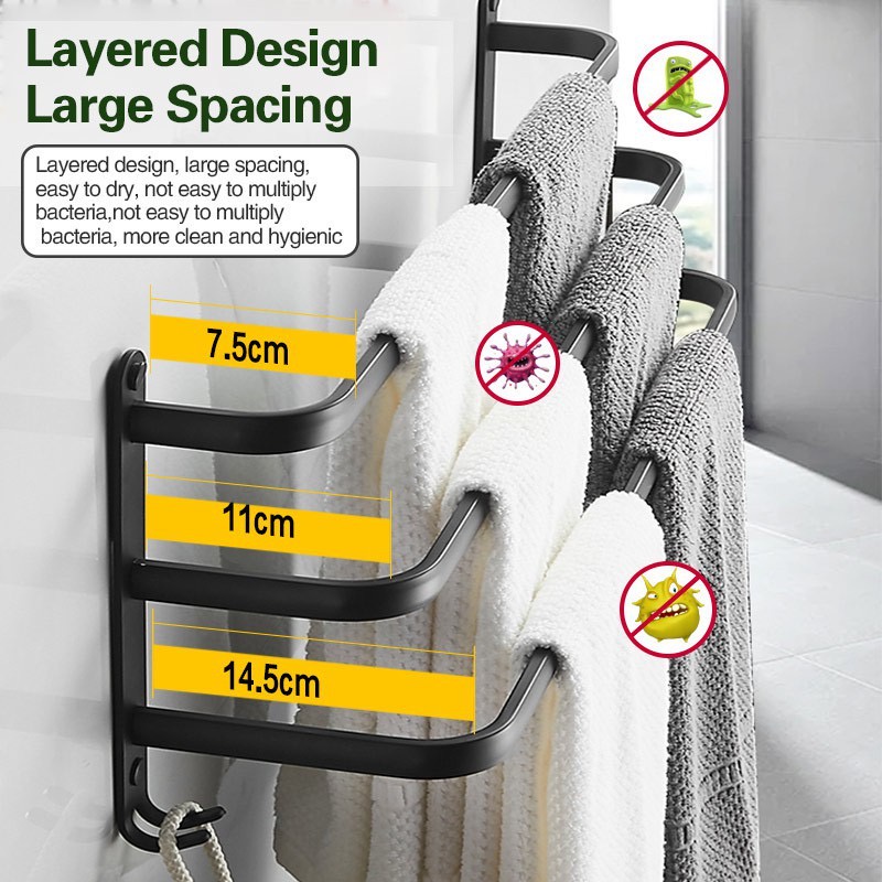 Bathroom Towel Rack Wall Towel Hanger Wall No Drill Towel Bar Towel