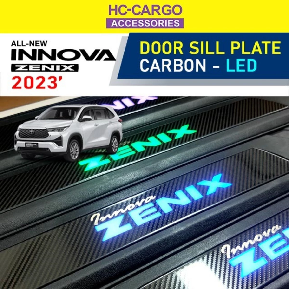 Hc Cargo Toyota Innova Zenix 2023 Black Carbon Led Light Door Side Sill ...