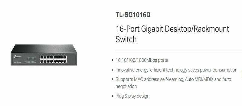 TP-LINK 16 Port Gigabit Desktop Network Switch RJ45 LAN Ethernet 1U ...